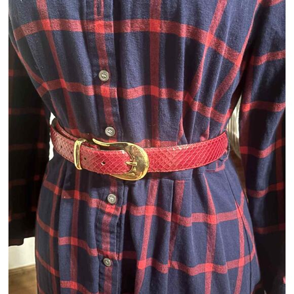 Vintage Araldi Real Reptile Red Leather Belt Gold Buckle Made in Italy Size 75 - Picture 2 of 5